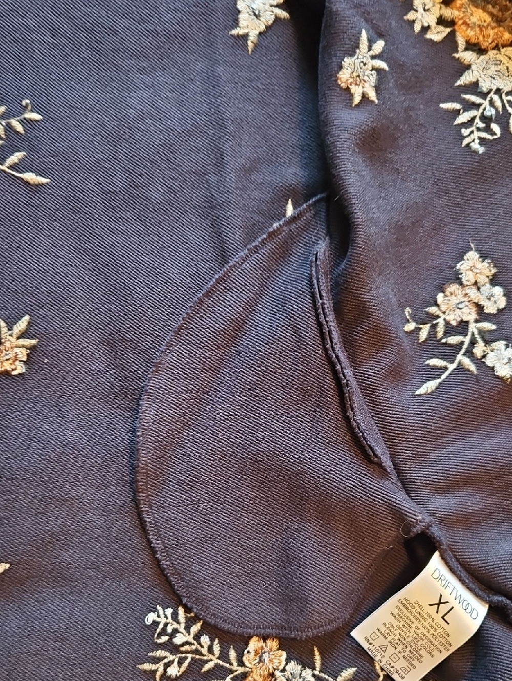 NWT DRIFTWOOD Navy Shelly Floral Embroidered Hooded Cardigan, XL, Eclectic - Picture 10 of 11